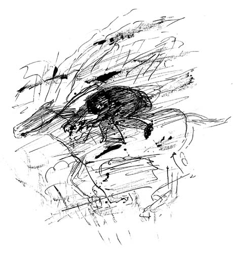 Illustration mit dem Titel: Ein fliehendes Pferd